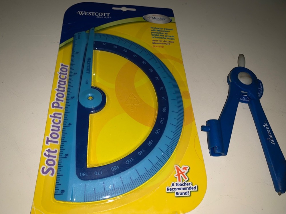Westcott Soft Touch Protractor with Microban Protect New And Used Compass Set