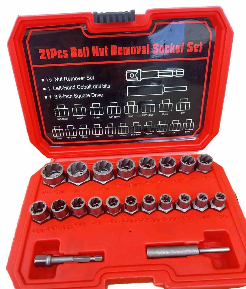 27pc 3/8” Dr. Impact Bolt Nut Extractor Twist Socket & Screw Removal Bits Tools