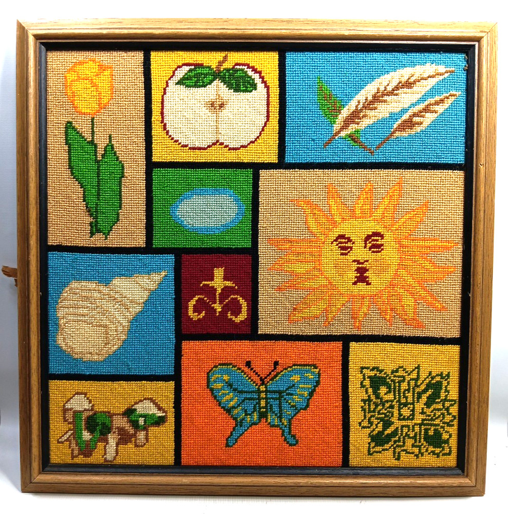 Vintage Needlework Framed 15” X 15”