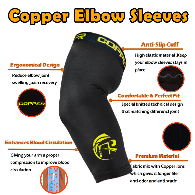 Copper Elbow Brace Compression Support Sleeve Arthritis Tendonitis Joint Pain HB