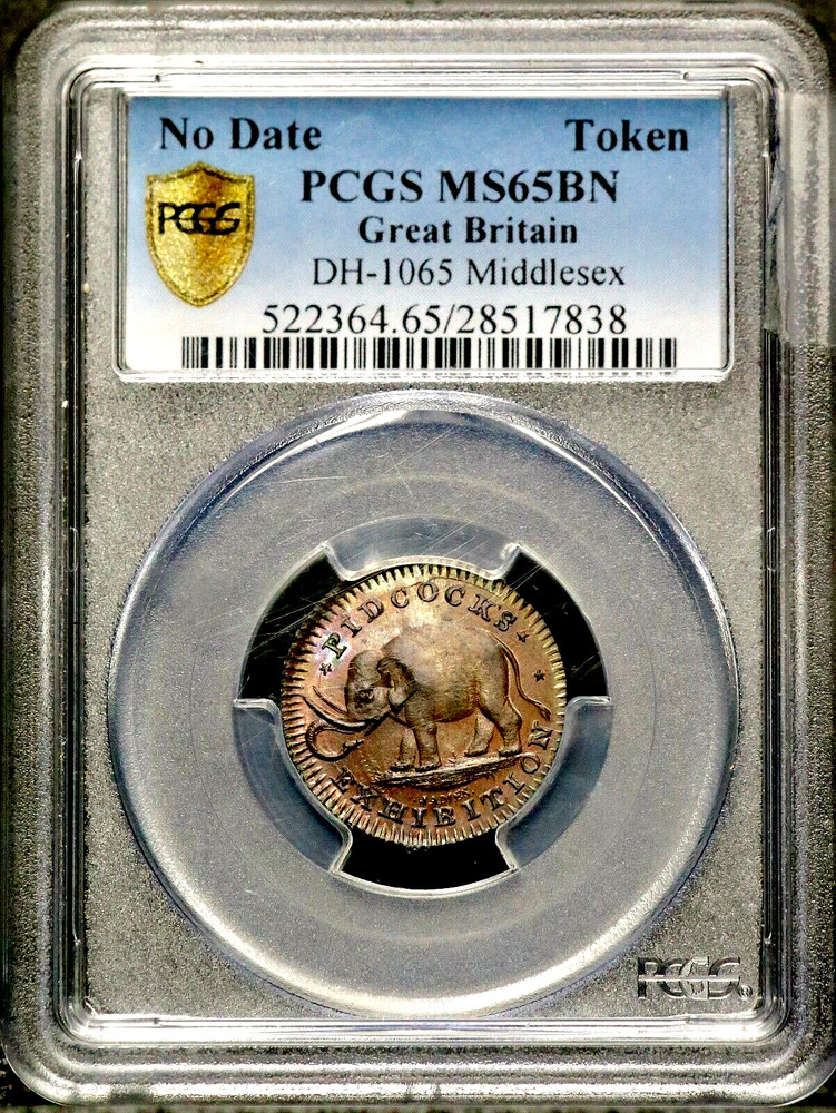 1790's Great Britain Pidcock's Farthing Token Middlesex - PCGS MS65BN CC536