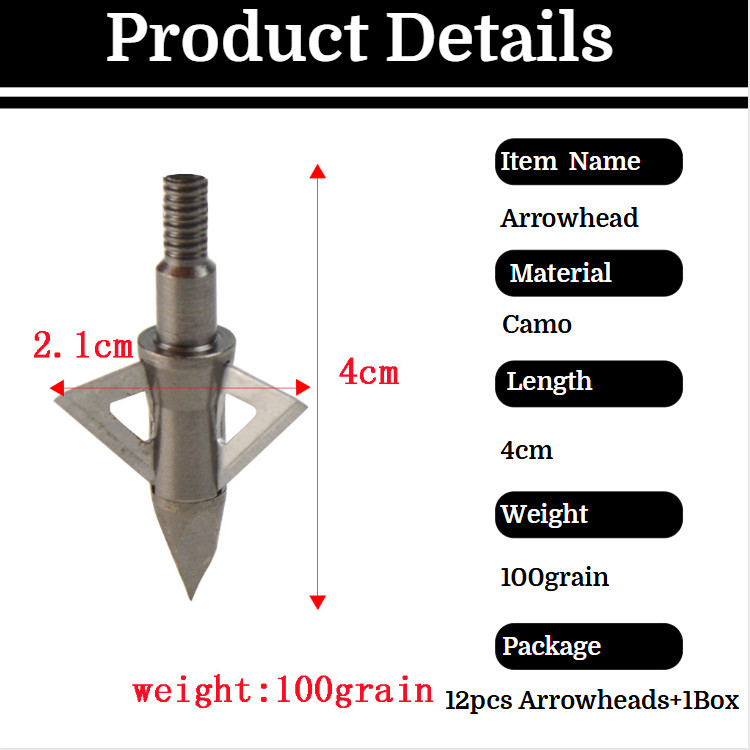 12pcs Archery Blade Arrowhead 100Gr Broadhead Box Compound Bow Hunting Crossbow