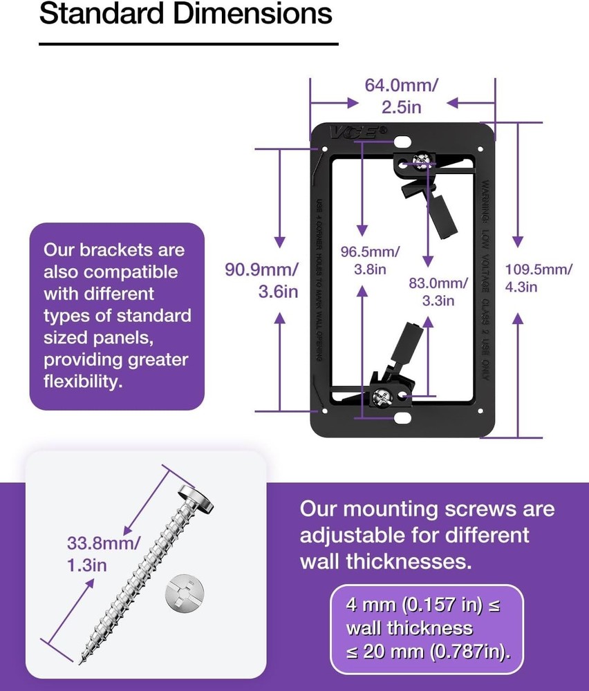 In-Wall Cable Management Kit 2x (Brush Wall Plate+Mounting Bracket) Pass Through