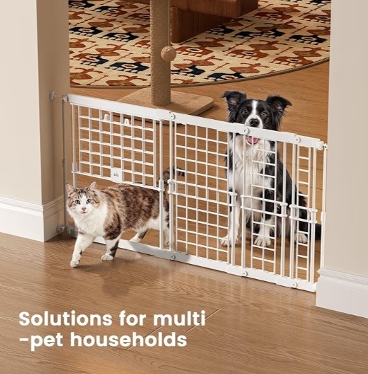 No Drill Adjustable Dog Gate, 13-22 Inch Height, 18-43 Inch Width, White Metal