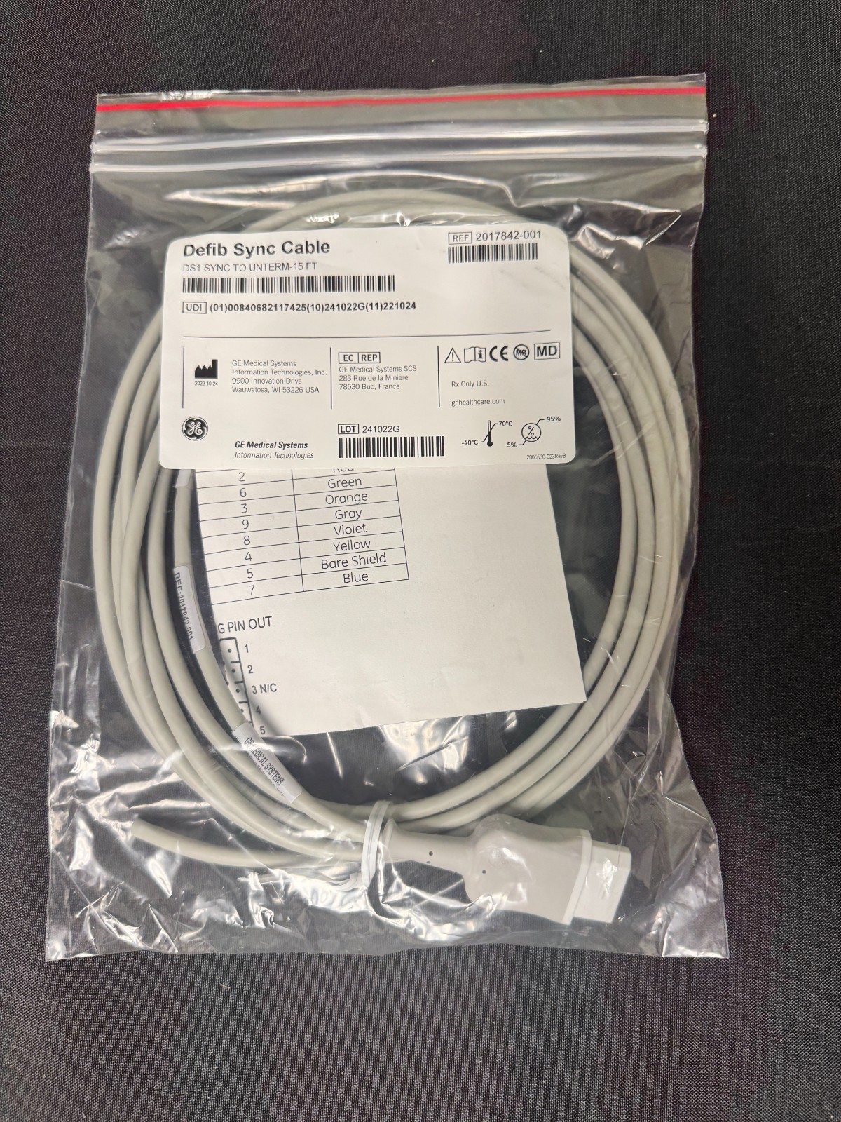 GE MEDICAL 2017842-001 DS1 SYNC INTERFACE CABLE TO UNTERM CABLE 15FT