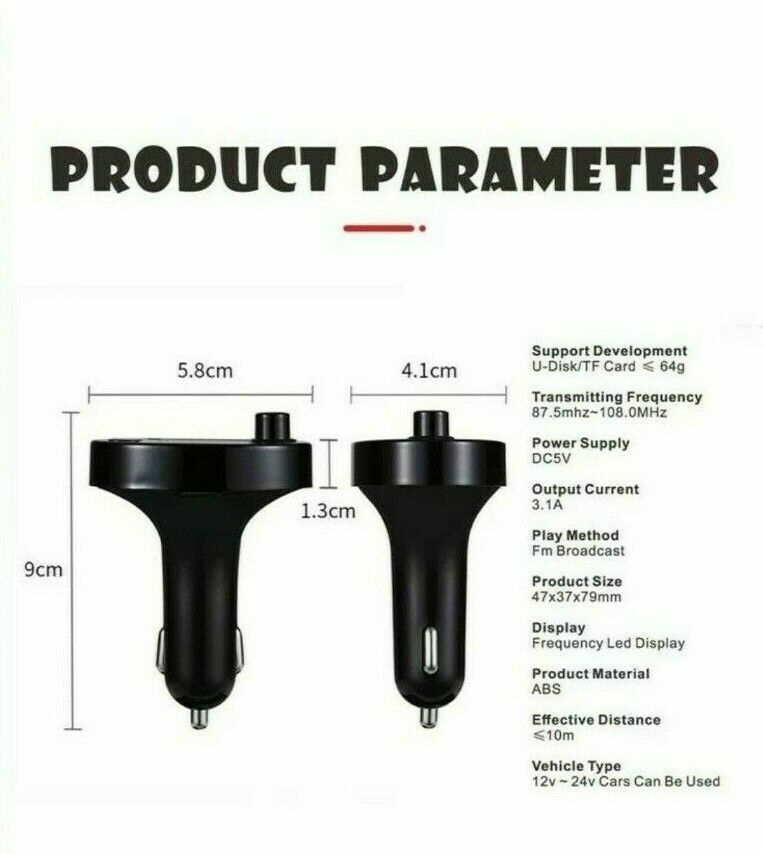 In Car Bluetooth FM Transmitter Radio MP3 Wireless Adapter Car USB Phone Charger