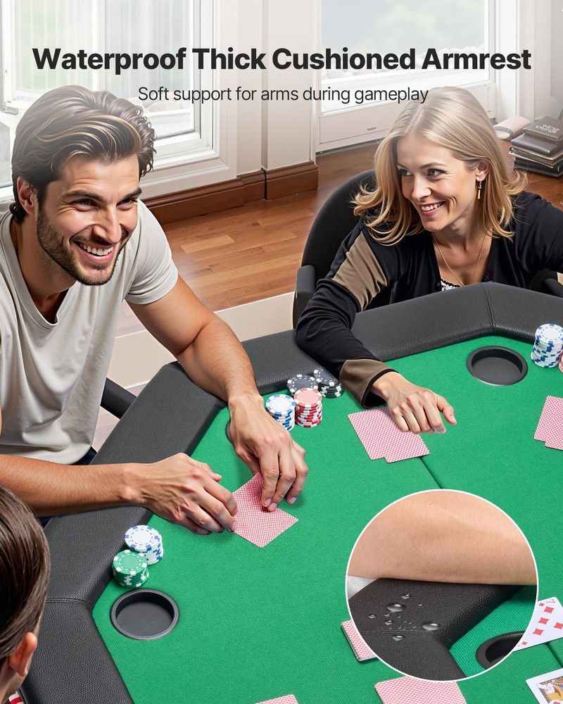 Space-Saving 48in Octagonal Foldable Table for 8-Player Poker Fun