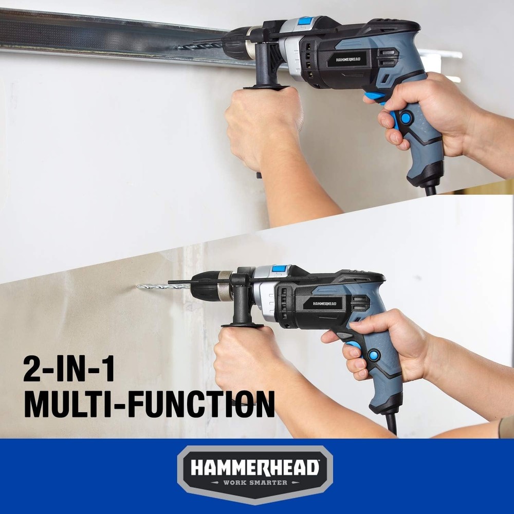 Powerful 1/2 Inch Electric Hammer Drill with Variable Speed & Bits Kit