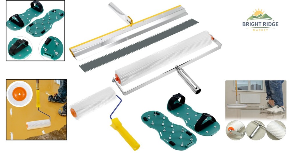 Floor Leveling Tool Set with Dual Rollers, Scraper and Comfortable Spiked Shoes