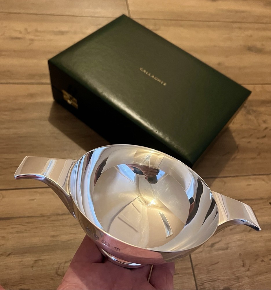 Solid Silver Large Heavy Quaich Bowl In Original Box