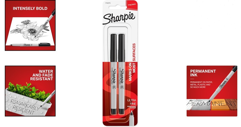 Vibrant Black Ultra Fine Point Permanent Markers - 2 Count for Creative Projects