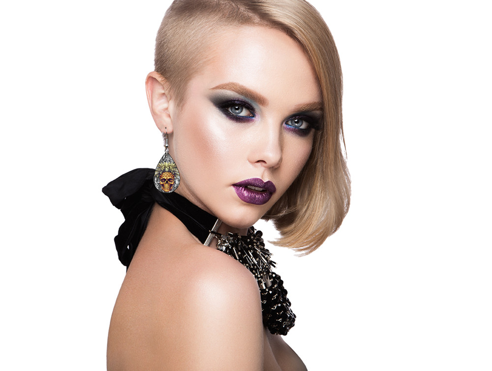 Pineapple Skull Teardrop Earrings