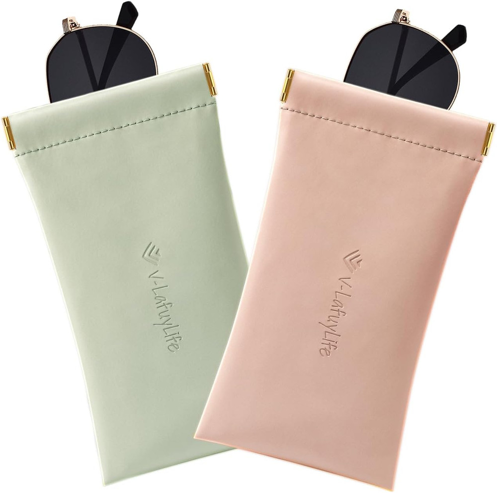 Glasses Case Soft 2 Pack - Portable Leather Squeeze Top Eyeglass Case,Soft Sungl