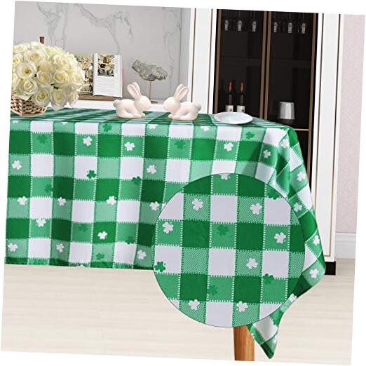 St Patrick's Day Checkered Fabric 84" x 60" (Rectangular) Green and White