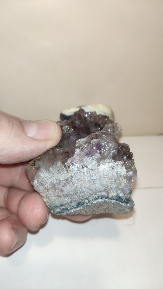 Parrot Carved on Stone with Amethyst Druze Base