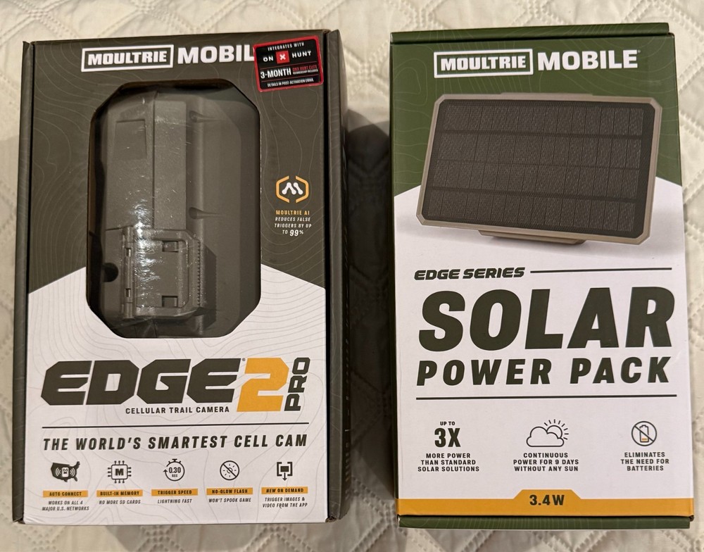 Moultrie Edge Pro 2 Cellular Trail Camera + 3.4W Solar Power Pack Bundle 4G LTE