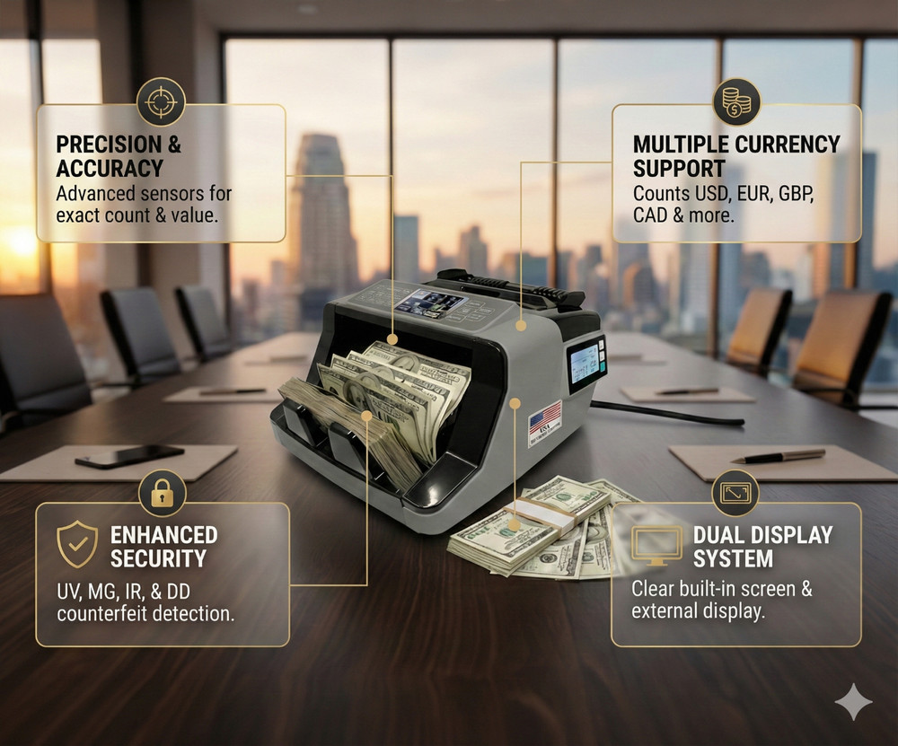 Professional High-Speed Digital Bill Counter & Multi-Layer Counterfeit Detector