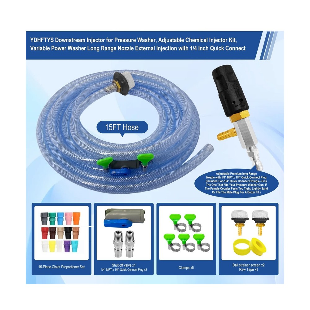 Adjustable Long Range Nozzle for Pressure Washer, Downstream Injection Spray ...