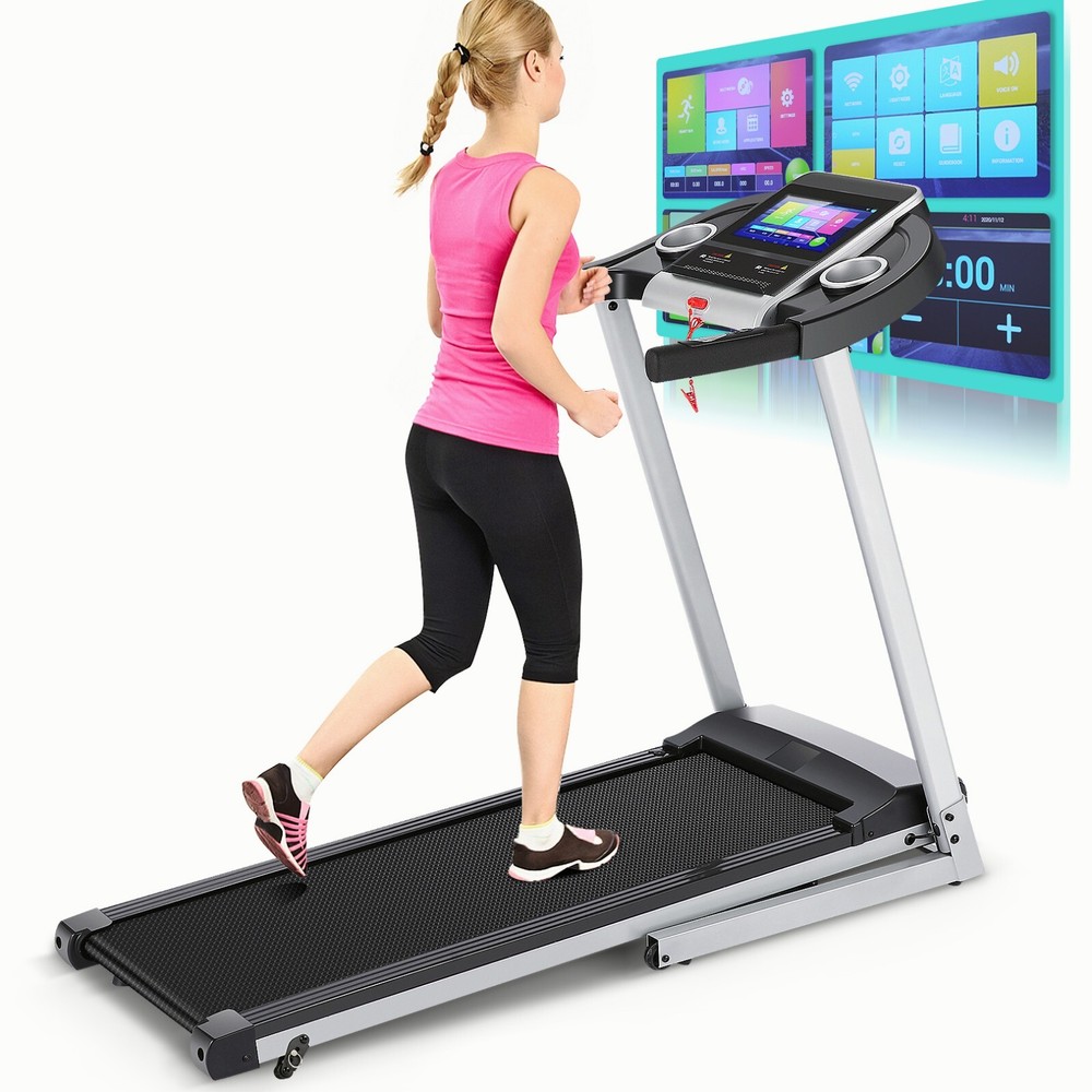 3.25HP Folding Treadmill with HD Touchscreen Walking/Running Treadmill Machine~
