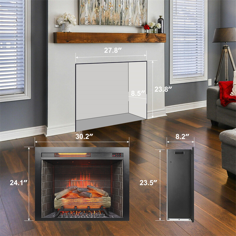 28in CInfrared Electric Fireplace Insert,Touch Panel Home Decor Heater