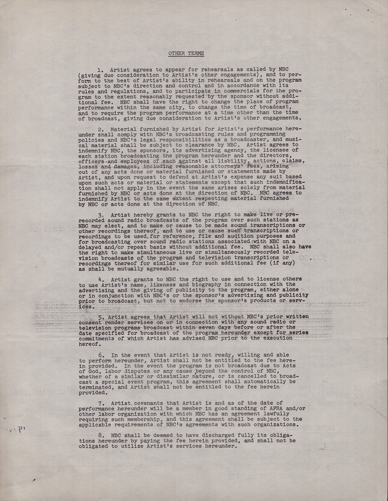 ARTHUR KENNEDY - CONTRACT SIGNED 11/28/1952