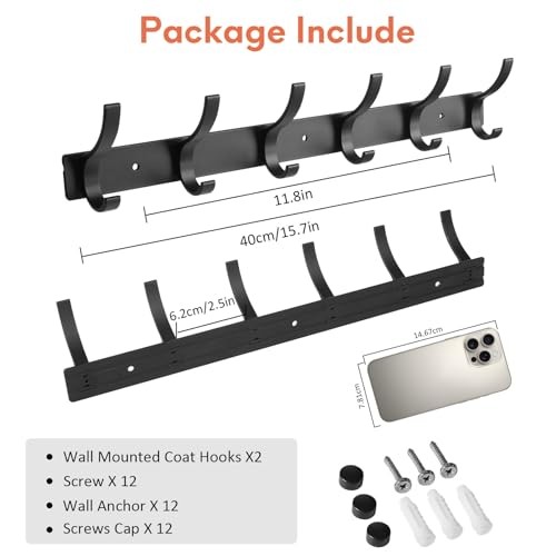 Optish Coat Rack Wall Mount, Coat Hooks Wall Mount, Wall Hooks for 2 Pack Black