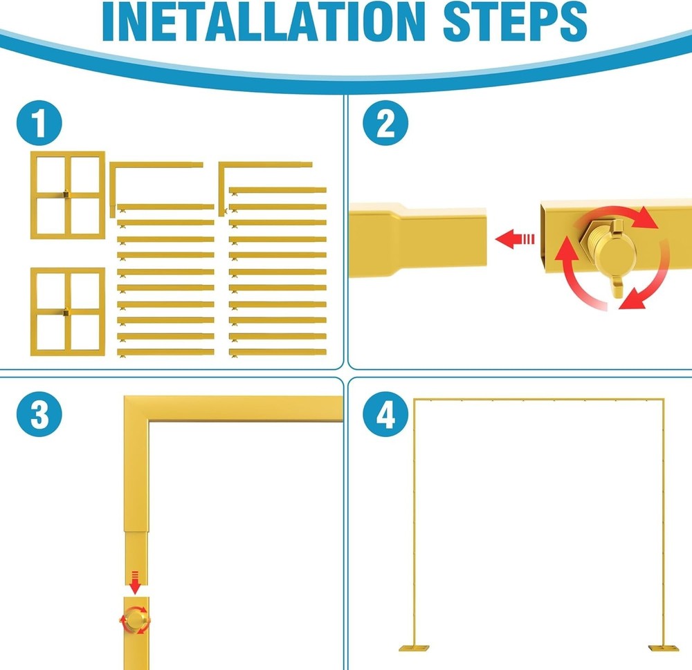 10FT x 10FT Backdrop Stand Heavy Duty with Base, Gold Portable Adjustable Pip...