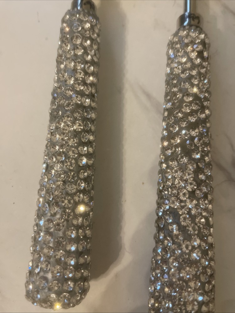 Wedding Cake Knife Server Set With Rhinestone Covered Handles