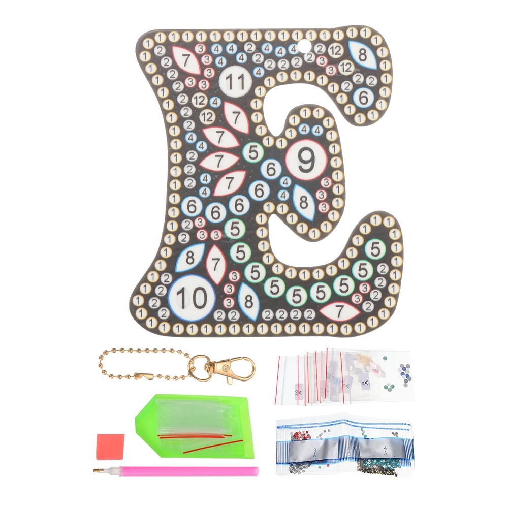 Diamond Art Keychains, 1 PCS Diamond Art Painting Letters Keychains Initial, E