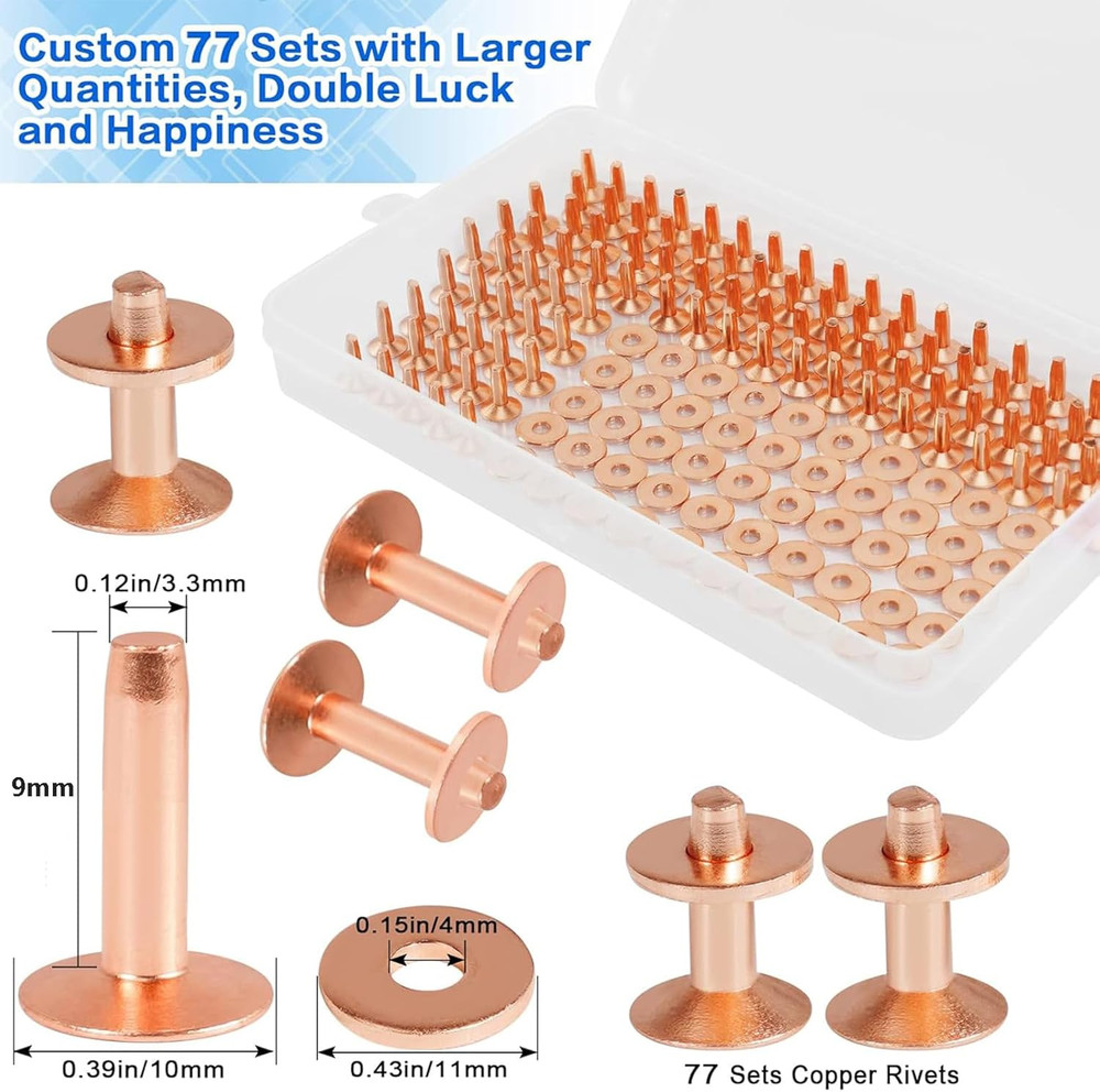 154Pcs Copper Rivets for Leather, #12 Smooth Leather Rivets without Pattern, Pur