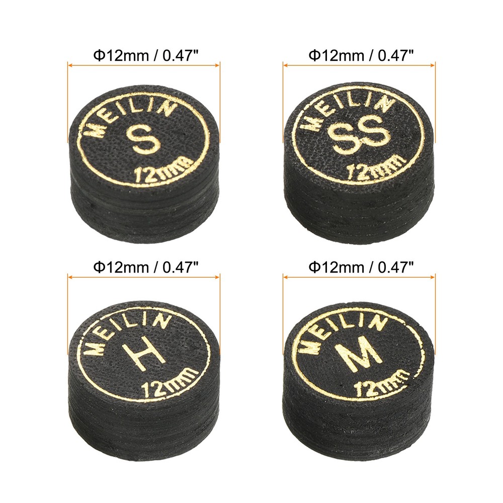 12mm Billiard Stick Tips Kit, 4 in 1 H,M,S,2S Plus Layer,Black