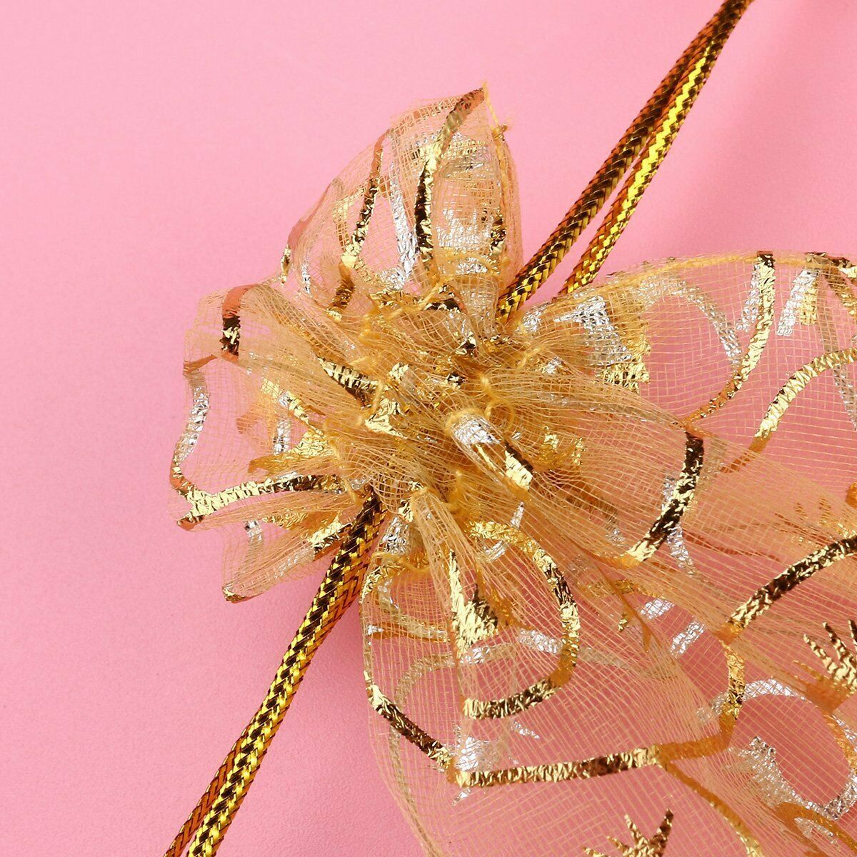 100x Gold Sheer Organza Bags 4x5 Inch Mesh Jewelry Favor Drawstring Gifts Bags