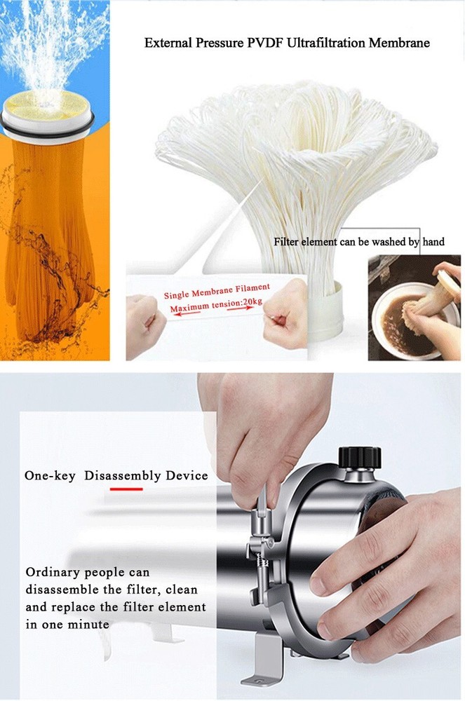 2000L/h SS PVDF Ultrafiltration Membrane Water Purifier Filter External Pressure