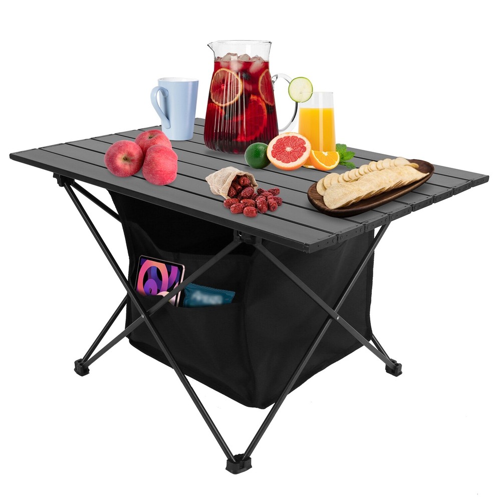 Portable Camping Table with Storage Basket Folding Lightweight Aluminum Tabletop