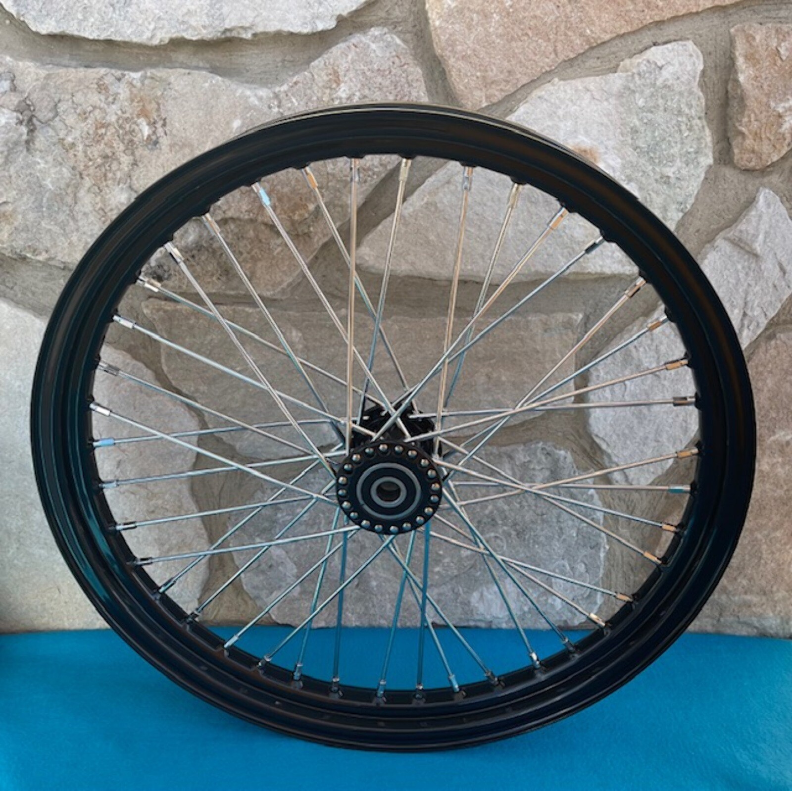 Black chopper Front 40 Spoke Spool Hub Wheel 21 x 2.15 fits Harley 3/4" Bearings