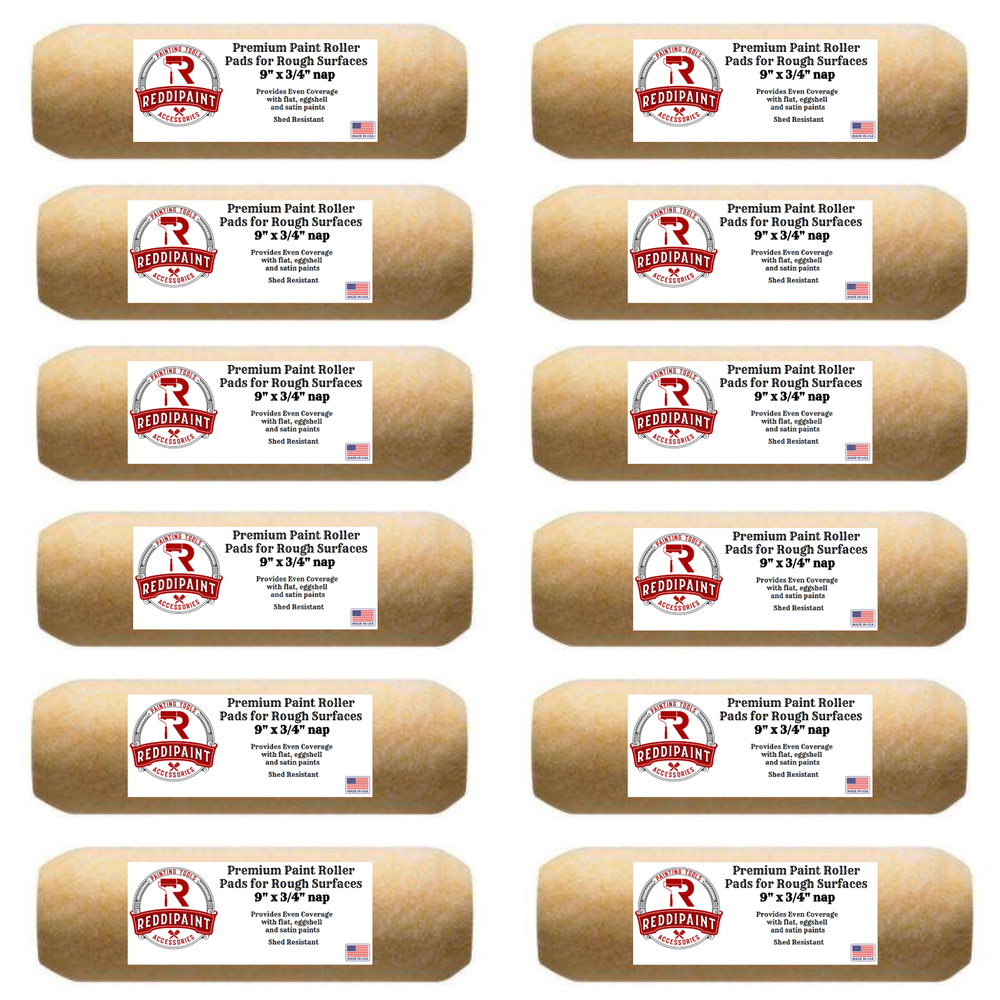 9 Inch ¾” Three Quarter Nap Paint Roller Pads Rollers by Reddipaint (12-Pack)