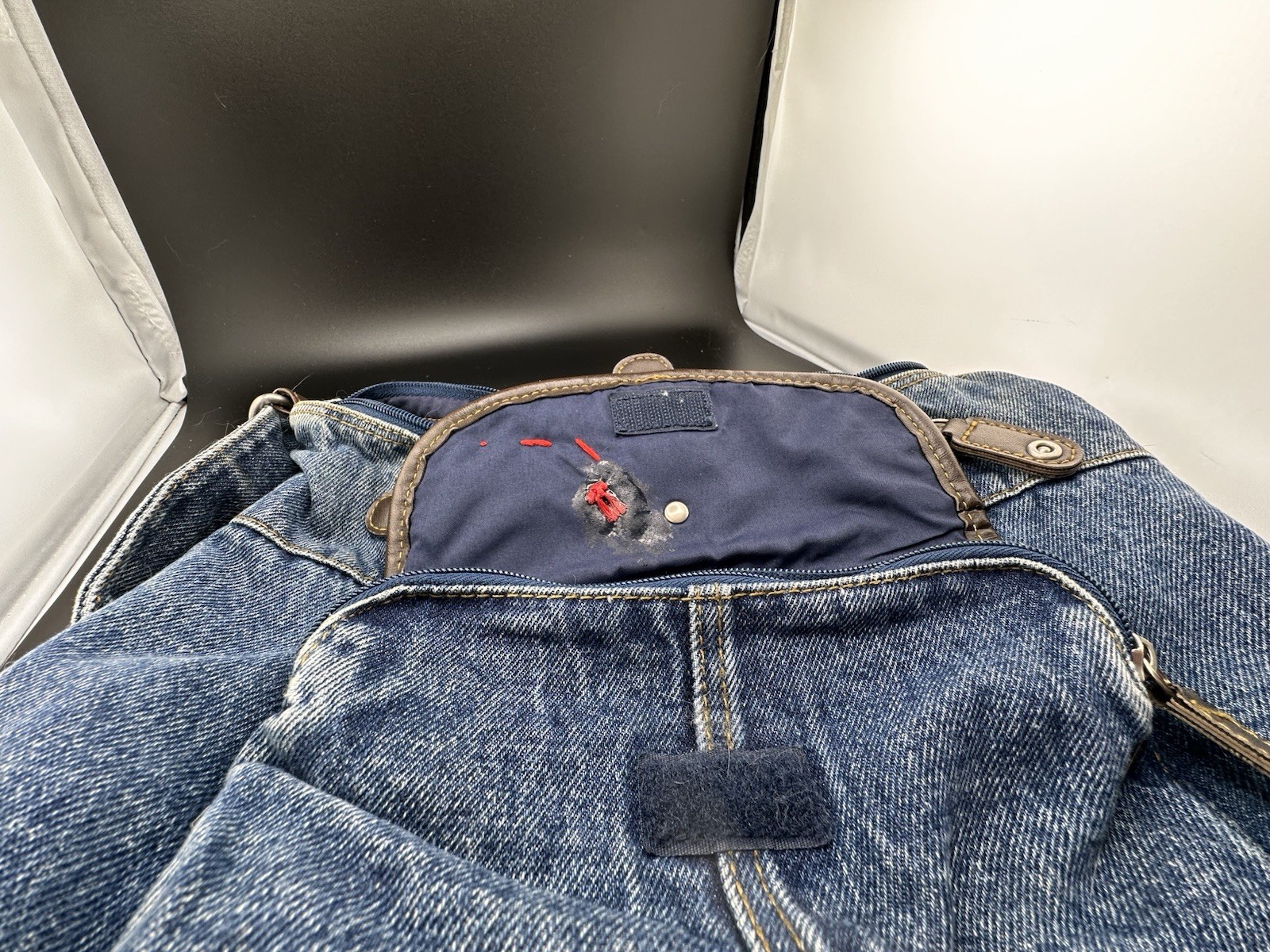 Vtg Mickey Mouse Disney 1990s Dark Denim Jean Purse Bag Patches Zippers READ