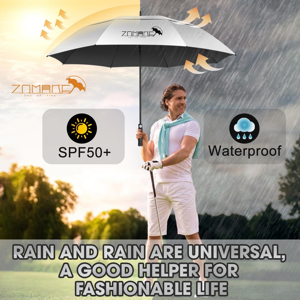 Golf Umbrella 62/68" Automatic Windproof UV Protection Oversize Double Canopy