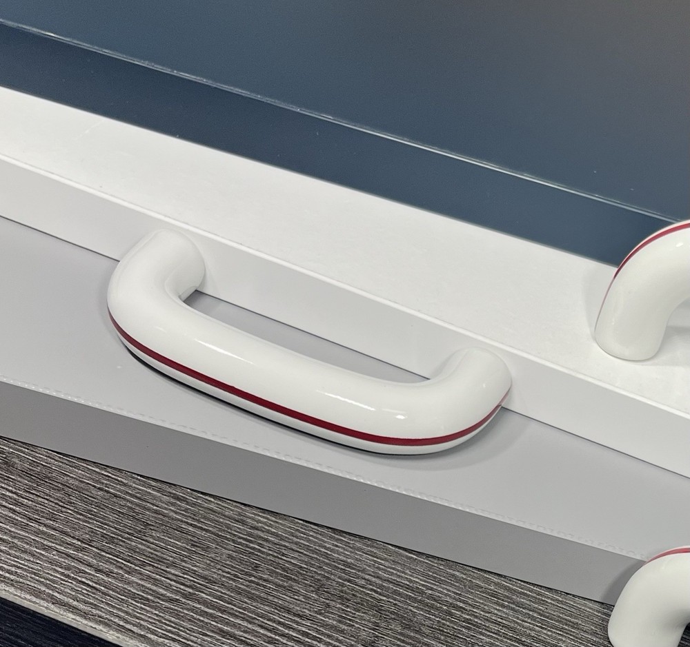 White Porcelain Ceramic Cabinet Handle Kitchen Pull Bath Drawer Red Stripe