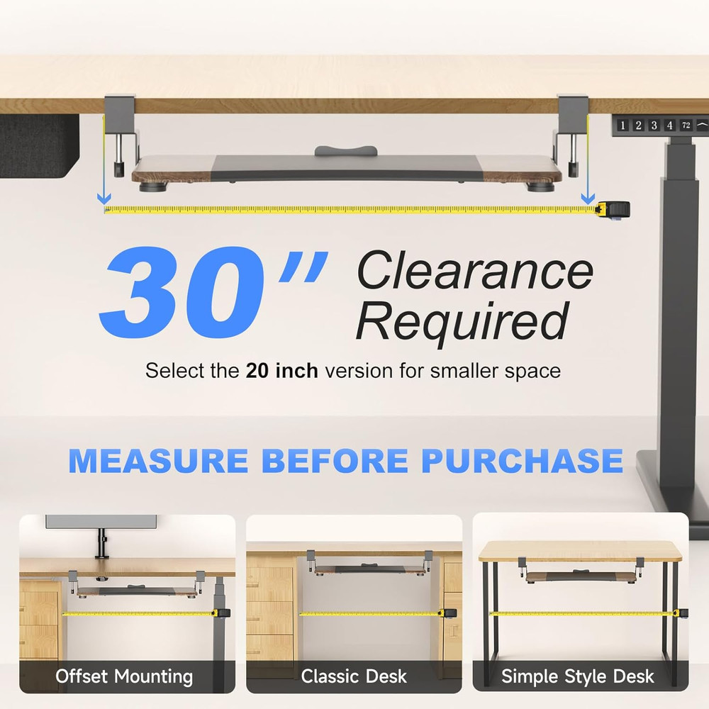 Keyboard Tray under Desk Pull Out with C Clamp Mount, Computer Keyboard & Mouse