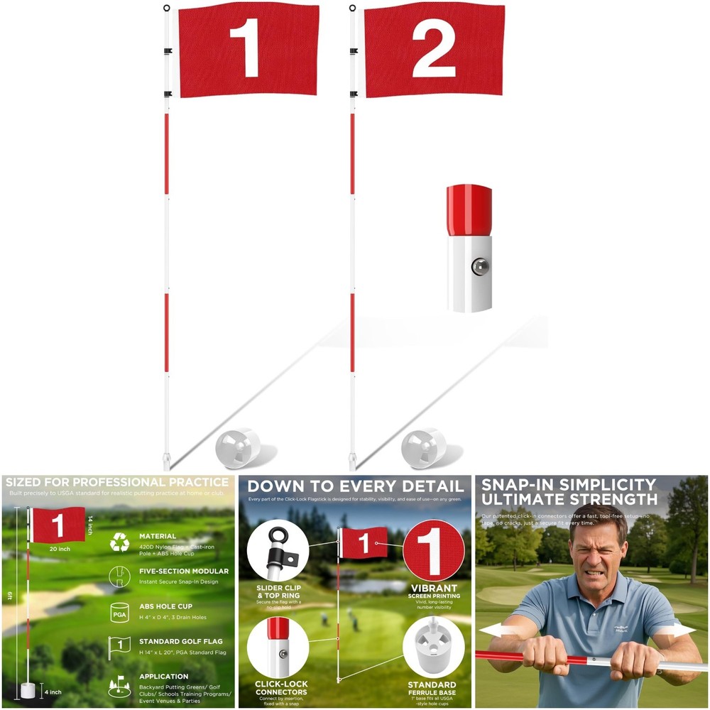 6ft Portable Five Section Golf Flagstick Backyard Practice Putting Green Driving