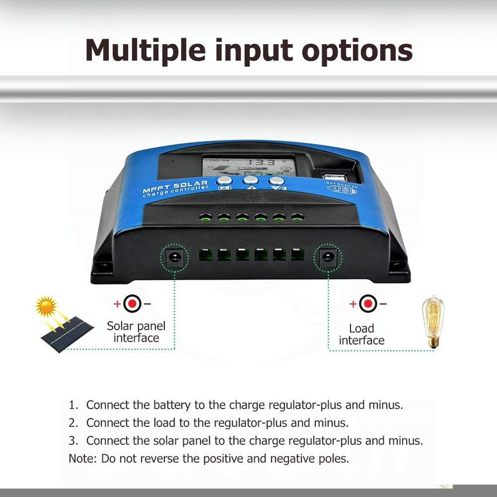 MPPT 100A 12V/24V Auto Focus Tracking Solar Panel Charge Controller Regulator US