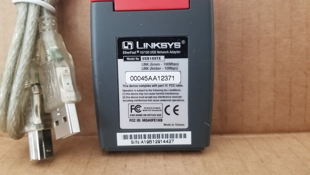 LinkSys EtherFast 10/100 USB100TX USB Network Adapter Working VGC