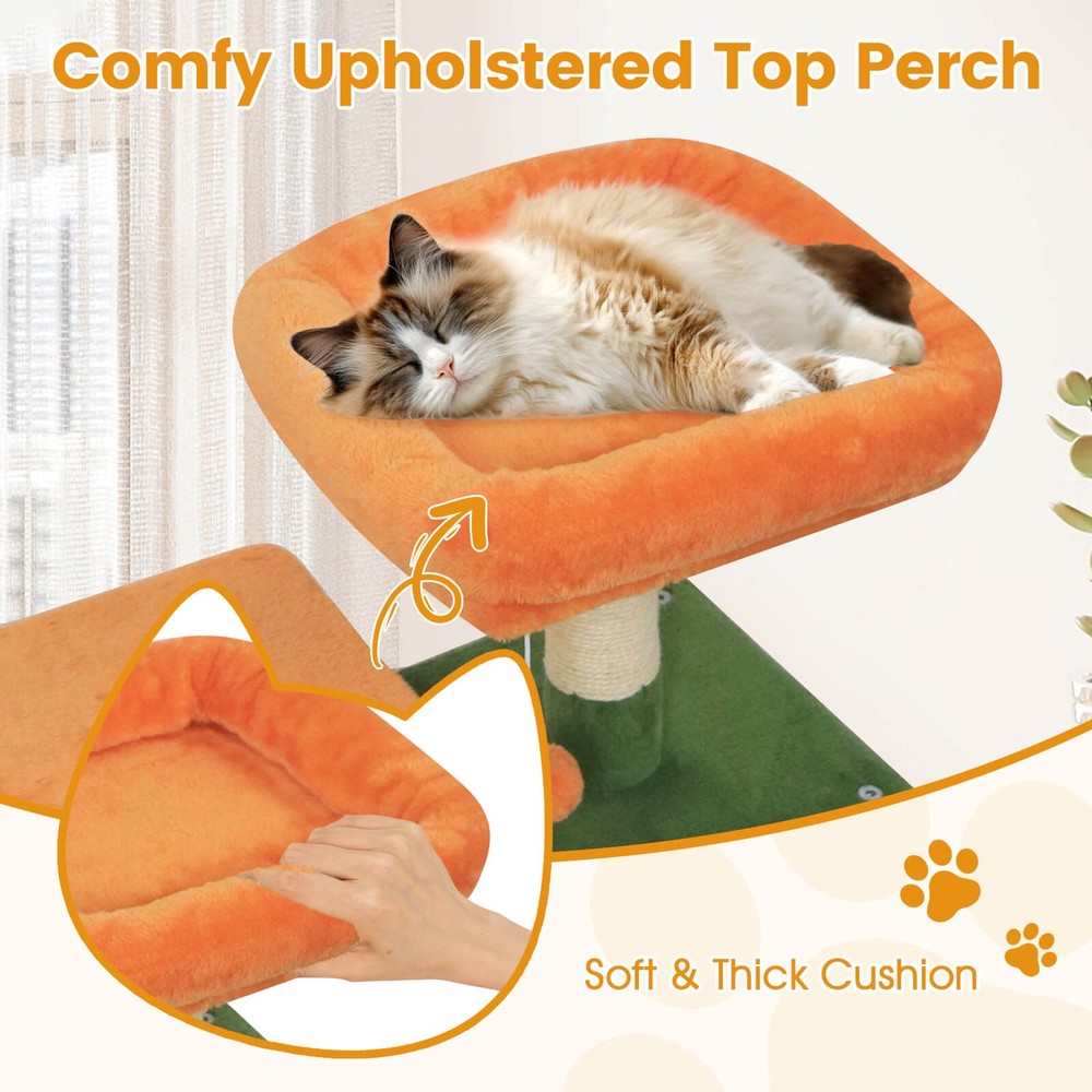 58” Tall Multi-level Cat Tree w/Upholstered Perch & Cat Condo, Comfy Hammock