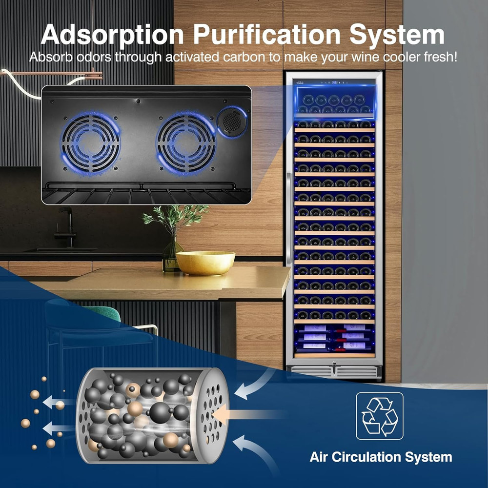 190-Bottle Wine Cooler with Professional Temp Control, Quiet & Versatile Design
