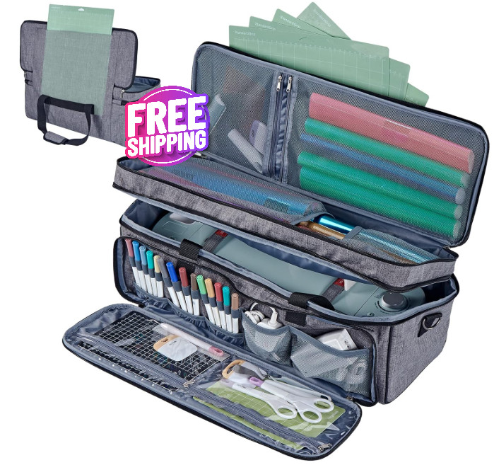Double Layer Case with Mat Pocket for Cricut Maker 3/Explore 3, Grey, Bag Only