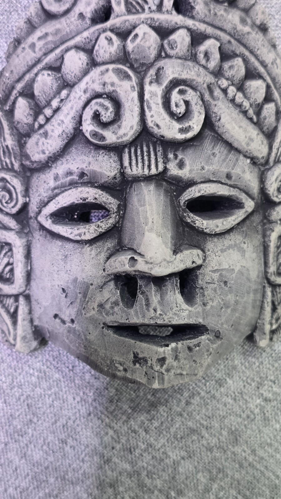 Vintage Aztec Mayan Style Mask Wall Plaque Cast Cement Tribal Face Decor