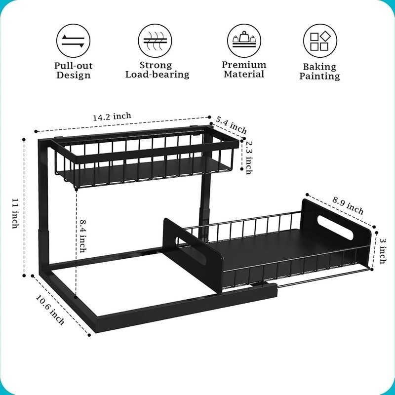 L Shaped Under Sink Organizer Sliding Storage Rack Multi Purpose Shelf New