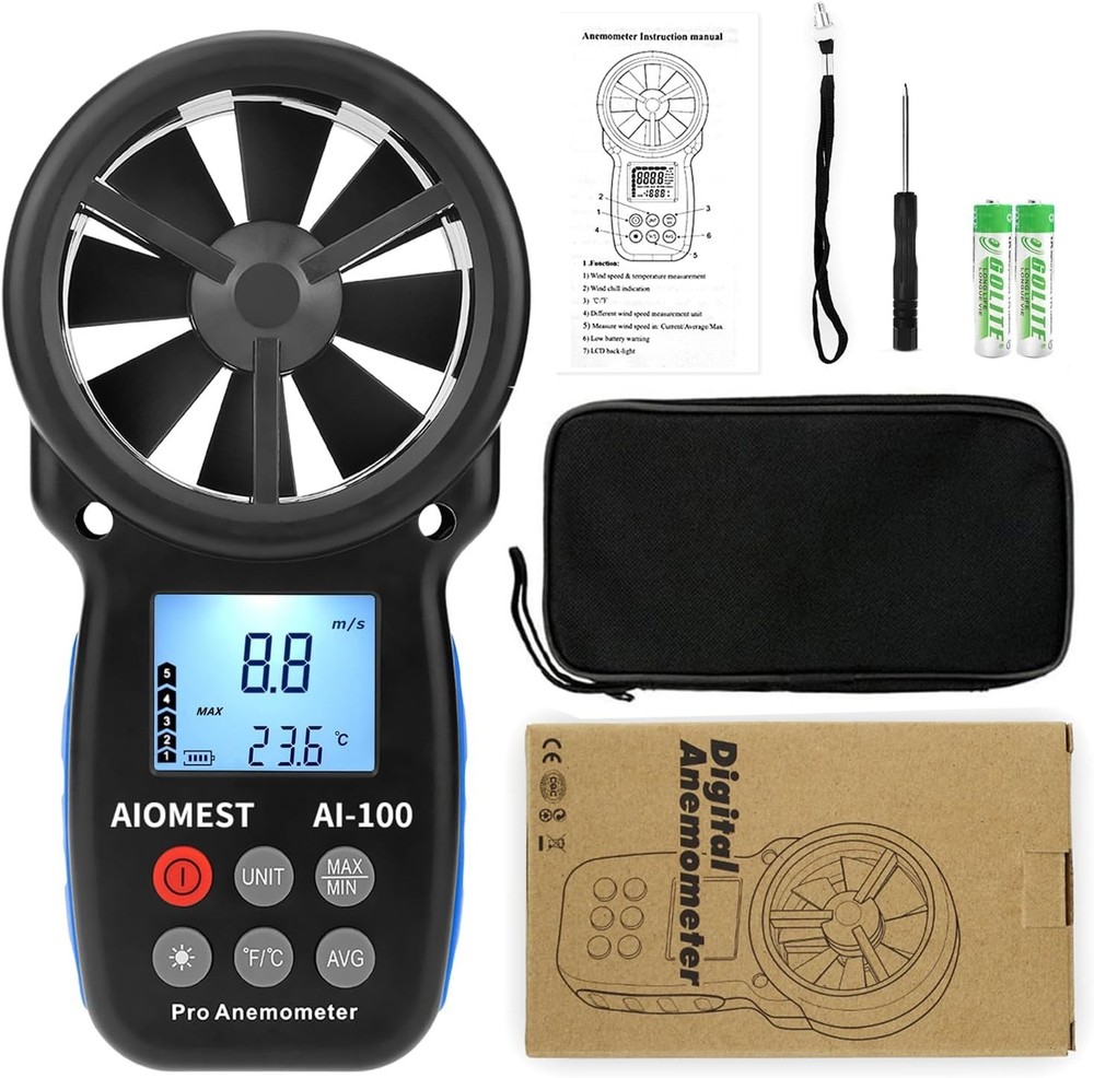 Digital Anemometer Handheld Wind Speed Meter Airflow Gauge HVAC Temp
