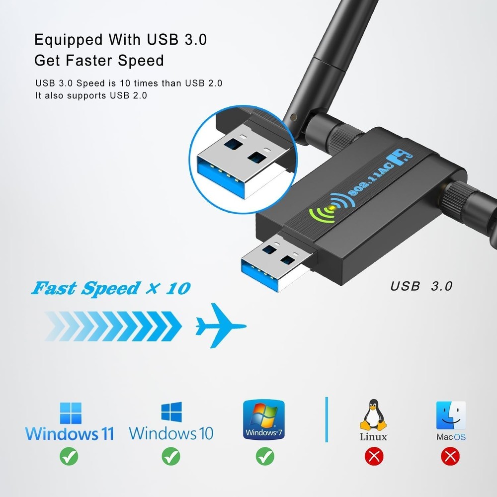 Windows11/10/7 Compatible WiFi Adapter - 1300Mbps